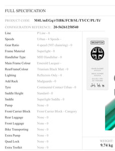 Brompton M4L P Line Emerald Lacquer 9.74KG